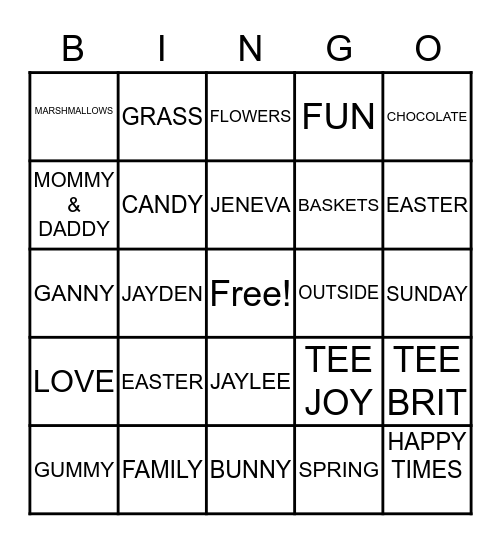 TEE JOY'S BINGO GAME Bingo Card