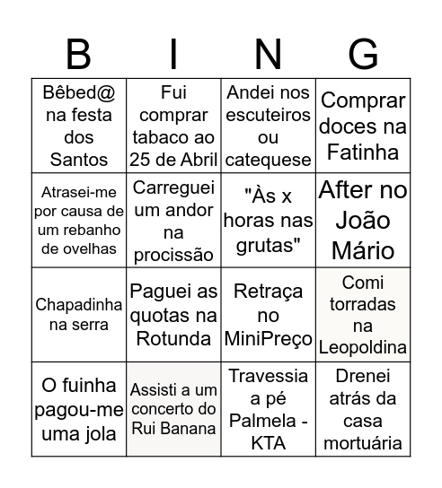 Bingo KTA Gang Bingo Card