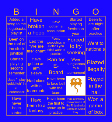 RIDGEBACKS BINGO! Bingo Card