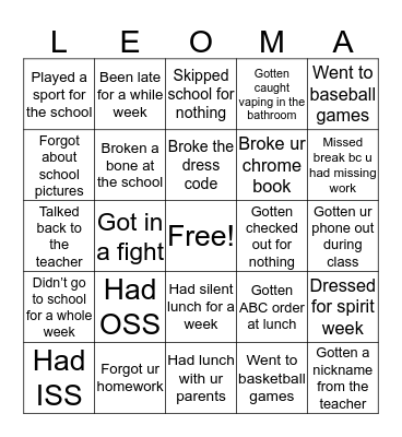 Leoma bingo Card