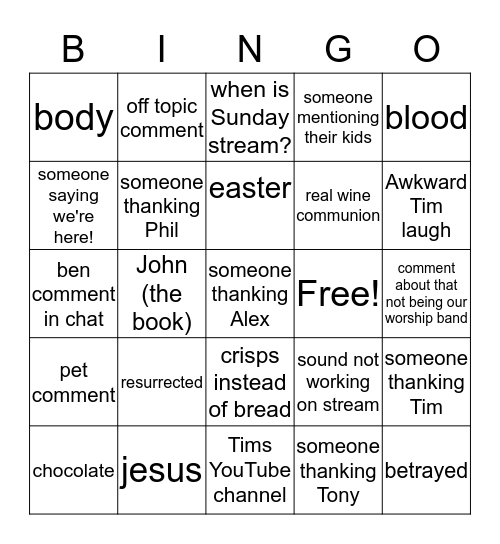 Maundy Bingo Card