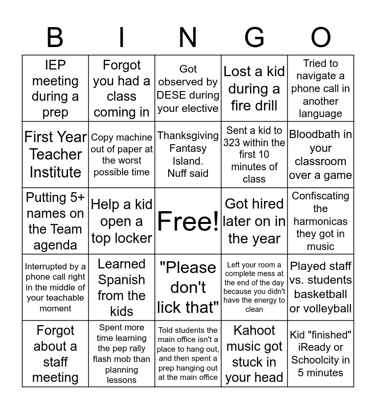 CMS 7th Grade 2019-20 Bingo Card