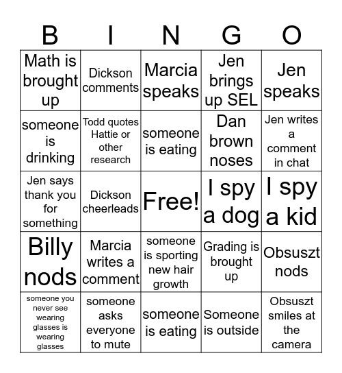 Zoom Bingo Card