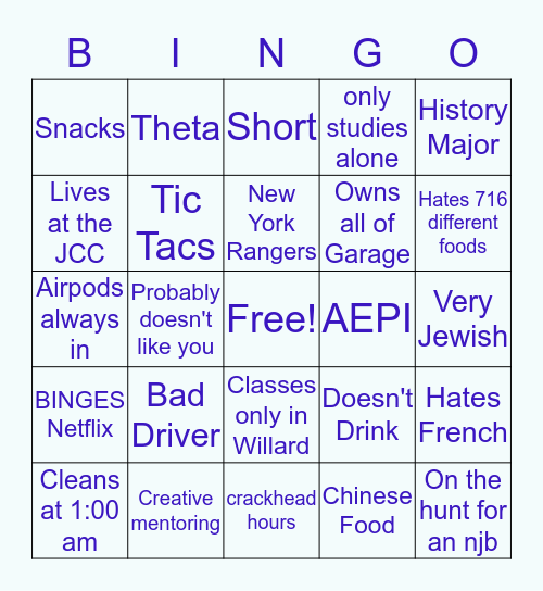 Emily Bingo Card