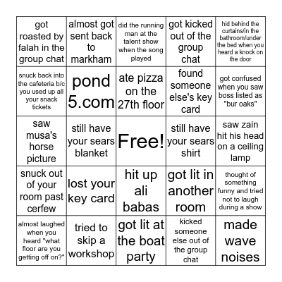SEARS FEST BINGO Card