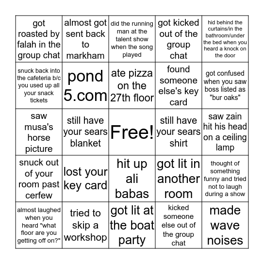 SEARS FEST BINGO Card