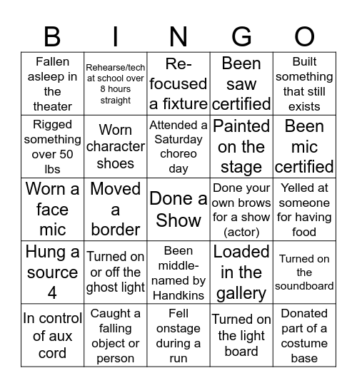 Wolves Theatre Bingo Card