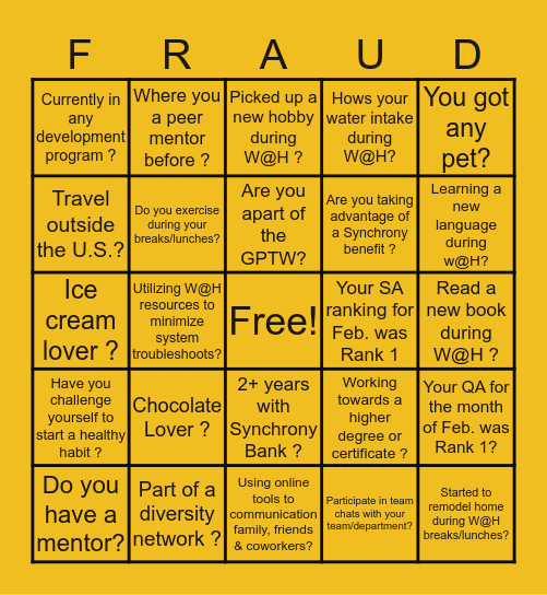 FRAUD W@H BINGO Card