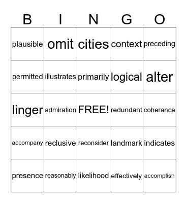 Untitled Bingo Card