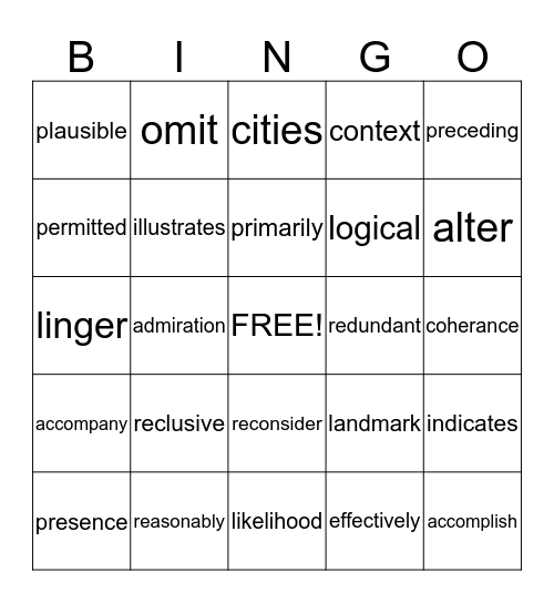 Untitled Bingo Card