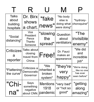 Trump Press Conference Bingo Card