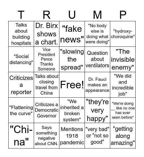 Trump Press Conference Bingo Card