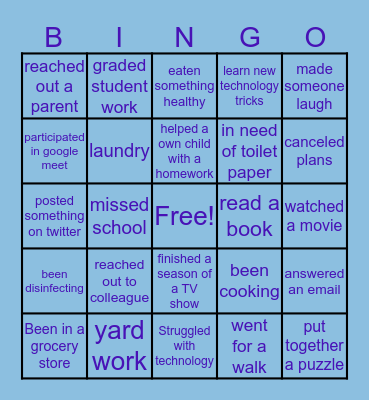 Park Avenue School Bingo Card