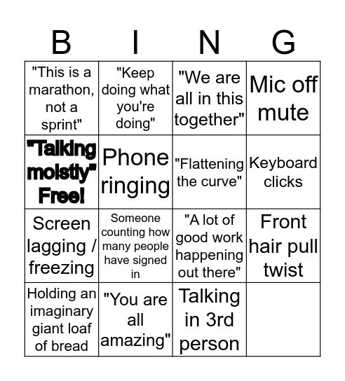 Crazy Covid Meeting Bingo Card