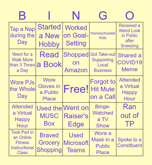 MUSC Development Bingo Card