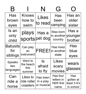 Getting to Know You Bingo Card