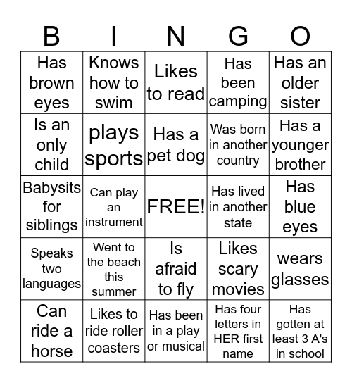 Getting to Know You Bingo Card