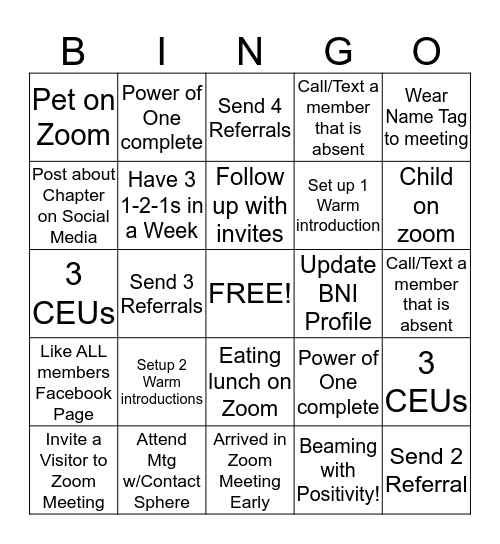 BNI BINGO Card