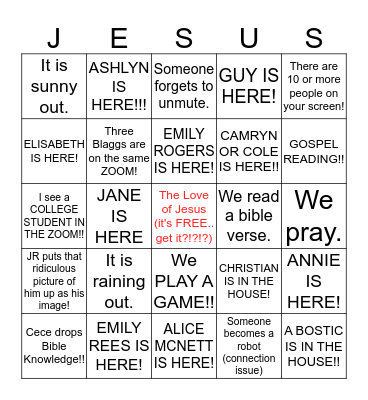 Asbury Youth COVID BIngo Card