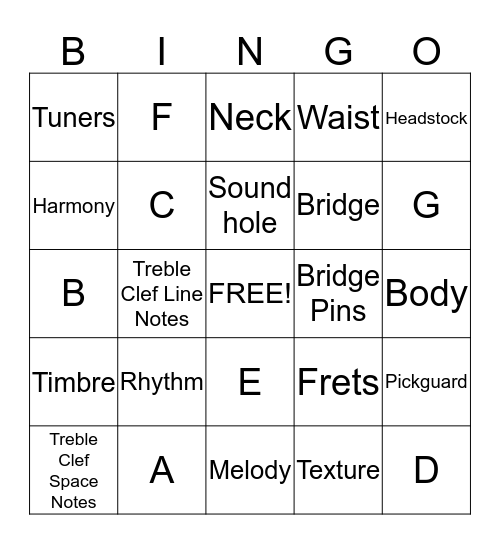 Music Appreciation Bingo Card