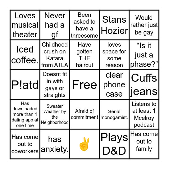 Bisexual Bingo Card