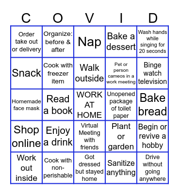 UFC Quarantine Selfie Bingo Card