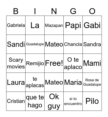 Family Bingo Card