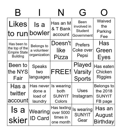 SUNYIT Bingo Card
