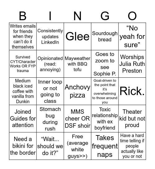 Julia Bingo Card