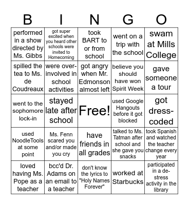 HOLY NAMES BINGO Card