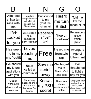 Being Friends with Anthony Austin Bingo Card