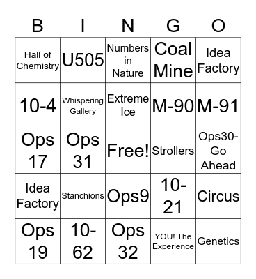 Guest Ops. BINGO Card