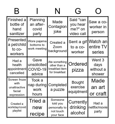 Bingo Bonanza - COVID Style Bingo Card
