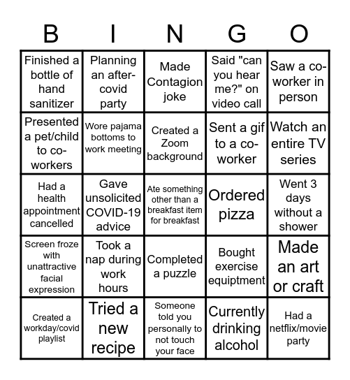 Bingo Bonanza - COVID Style Bingo Card