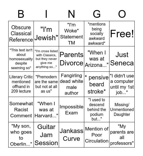 Curtis Bingo Card