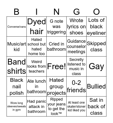 HS emo bingo Card
