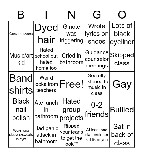 HS emo bingo Card