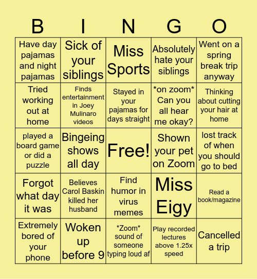 Eigy 7SE Bingo Card