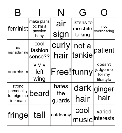 are u leah's type Bingo Card