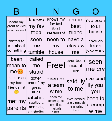 shelby’s bingo Card