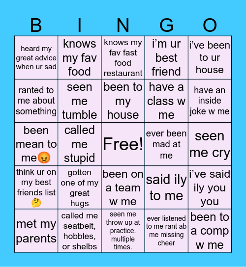 shelby’s bingo Card