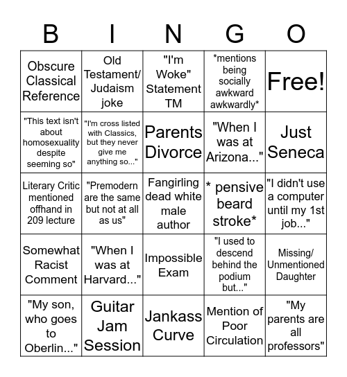 Curtis Bingo Card