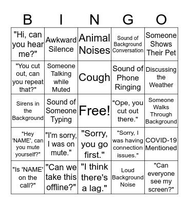 Conference Call Bingo Card