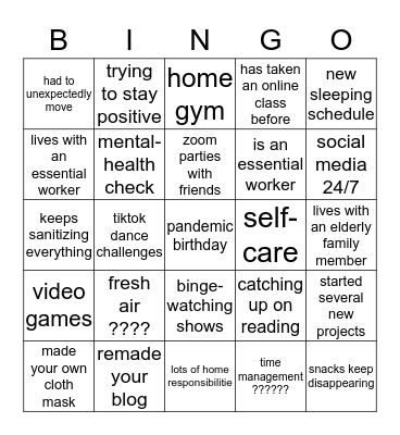 QUARANTINE Bingo Card