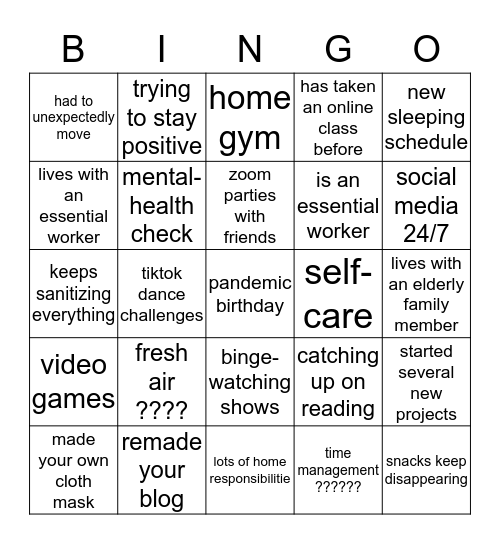 QUARANTINE Bingo Card