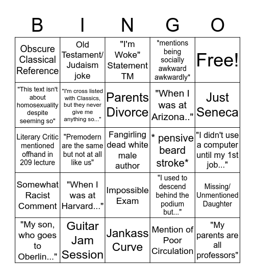 Curtis Bingo Card