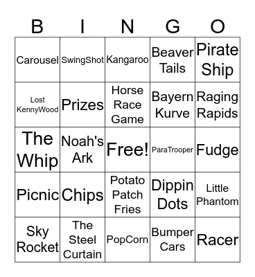 Kennywood Bingo Card