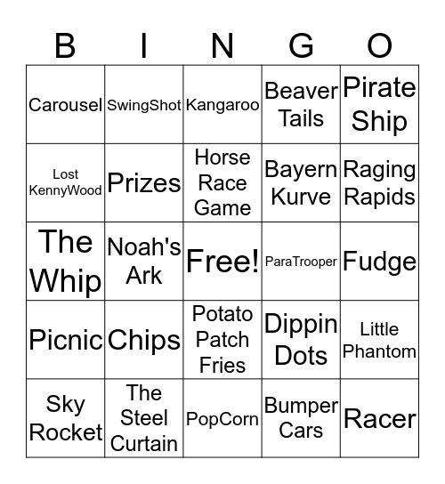 Kennywood Bingo Card