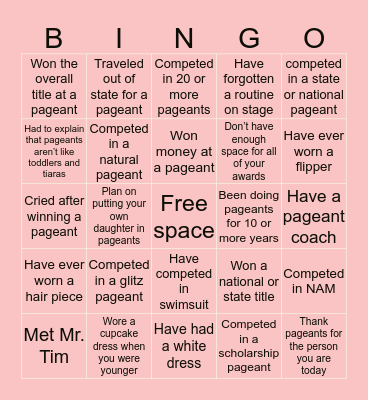 Pageant Girl👑 Bingo Card