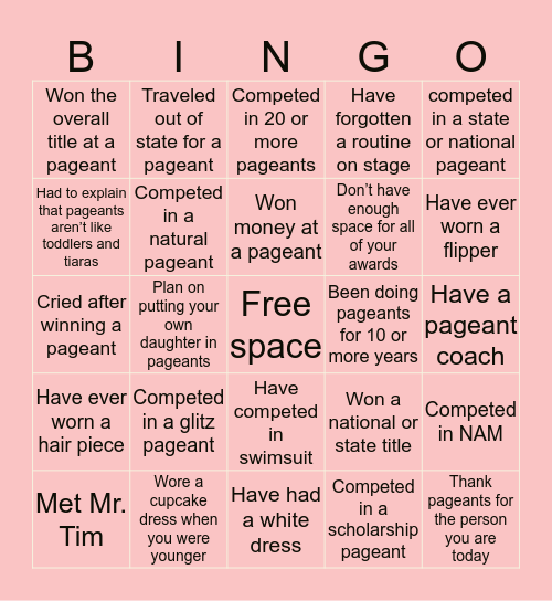 Pageant Girl👑 Bingo Card